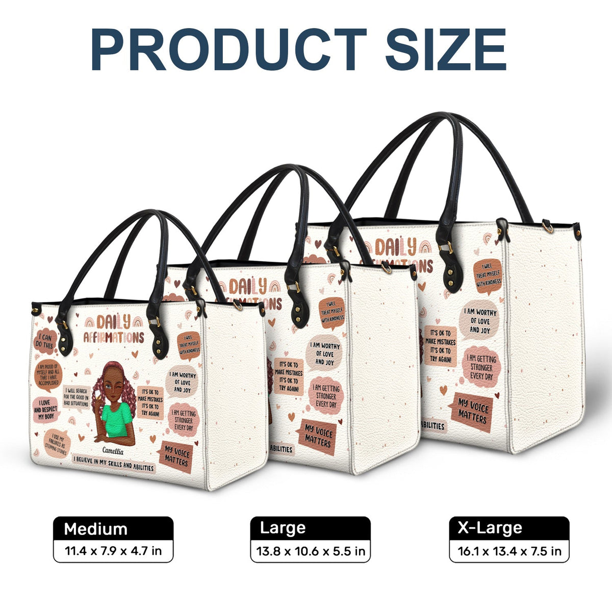 Daily Affirmations - Gift For Yourself, Girls, Women - Personalized Leather Bag