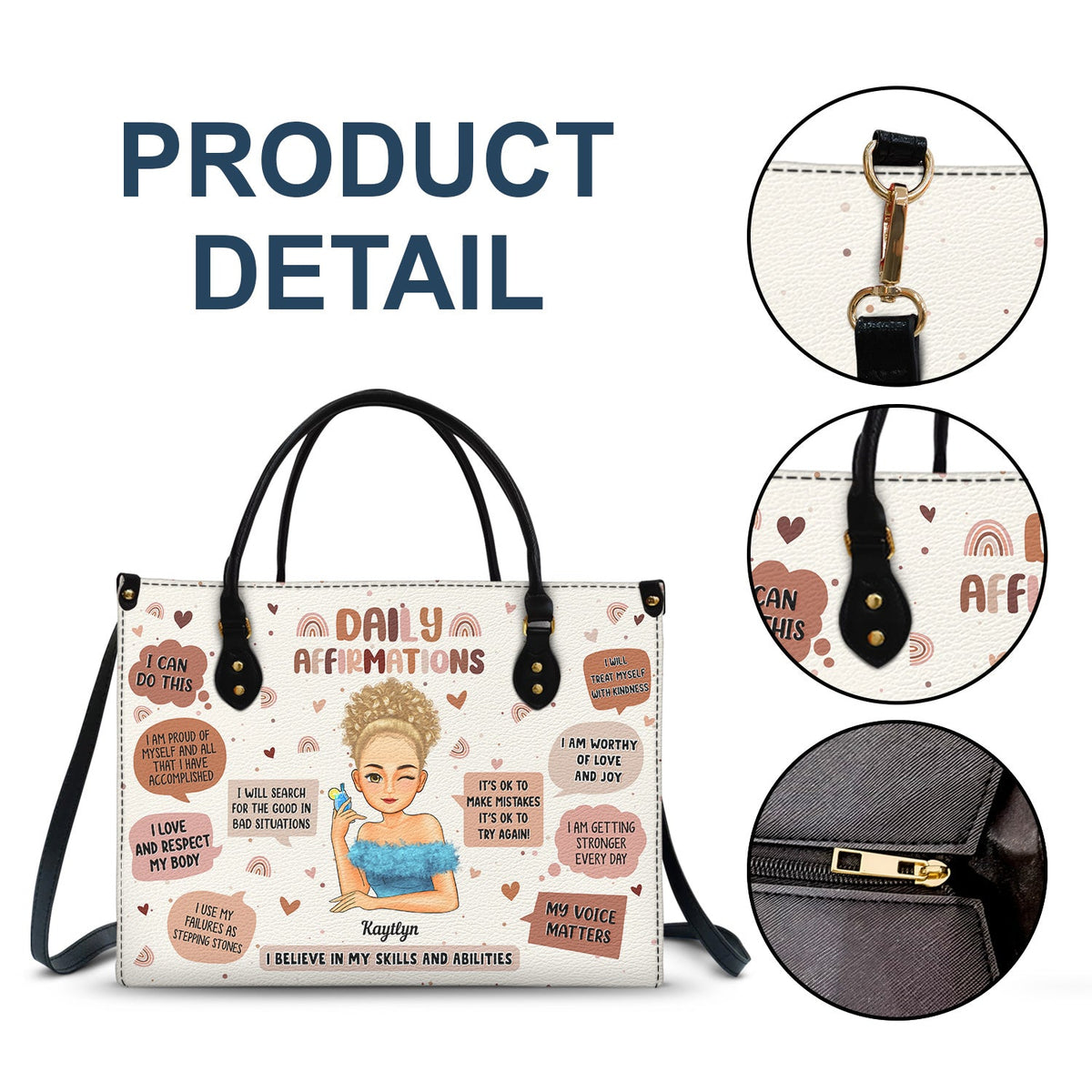 Daily Affirmations - Gift For Yourself, Girls, Women - Personalized Leather Bag