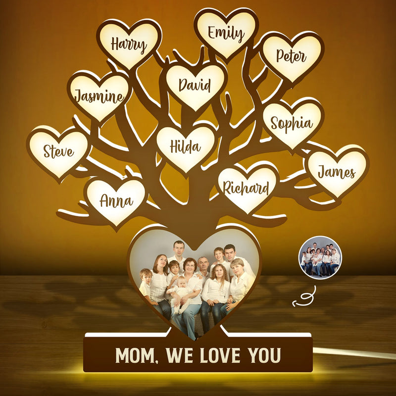 Custom Photo Family Tree - Birthday, Loving Gift For Mom, Mother, Dad, Father, Parents, Grandparents - Personalized Custom Shaped Photo Light Box