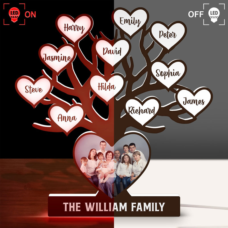 Custom Photo Family Tree - Birthday, Loving Gift For Mom, Mother, Dad, Father, Parents, Grandparents - Personalized Custom Shaped Photo Light Box
