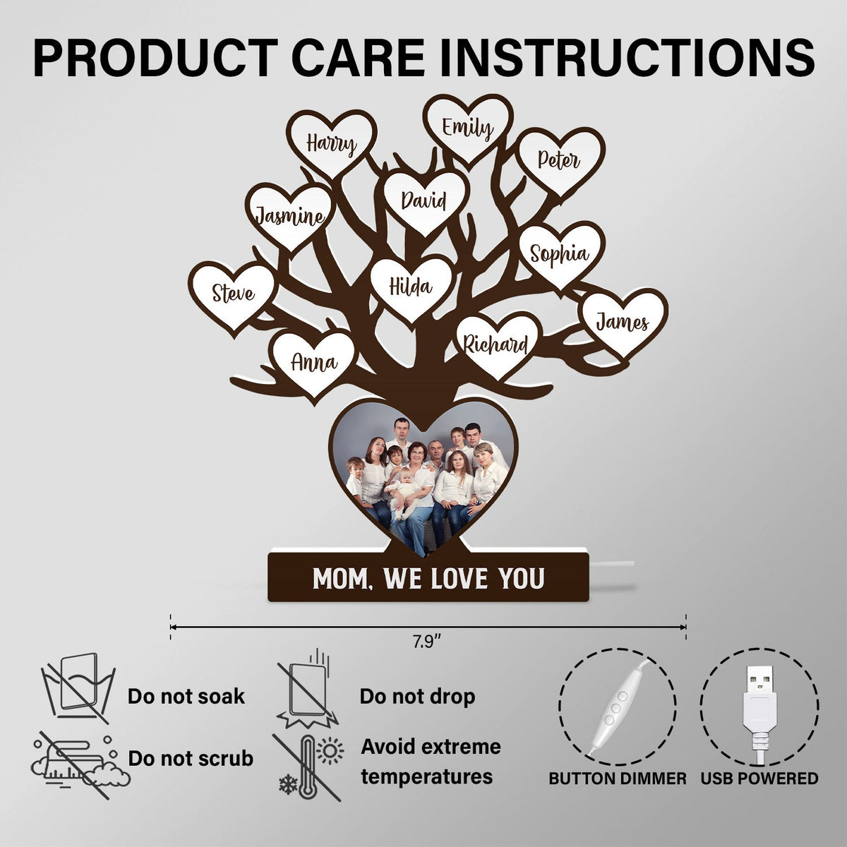 Custom Photo Family Tree - Birthday, Loving Gift For Mom, Mother, Dad, Father, Parents, Grandparents - Personalized Custom Shaped Photo Light Box