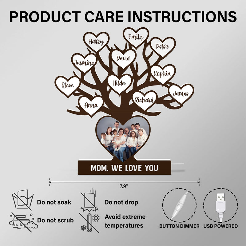 Custom Photo Family Tree - Birthday, Loving Gift For Mom, Mother, Dad, Father, Parents, Grandparents - Personalized Custom Shaped Photo Light Box