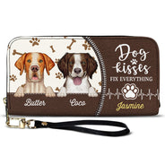 Les bisous de chien réparent tout ! Cadeau pour les amoureux des chiens, les mamans de chiens et les femmes ! Portefeuille long en cuir personnalisé