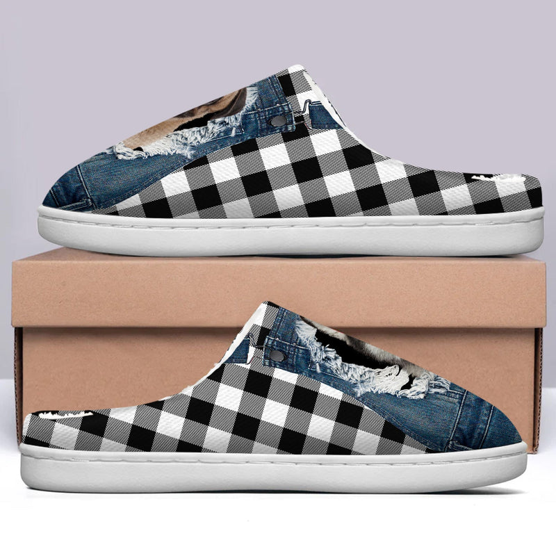 Custom Photo Overalls Pet Face - Gift For Pet Lovers, Pet Mom, Pet Dad - Personalized Fluffy Slippers