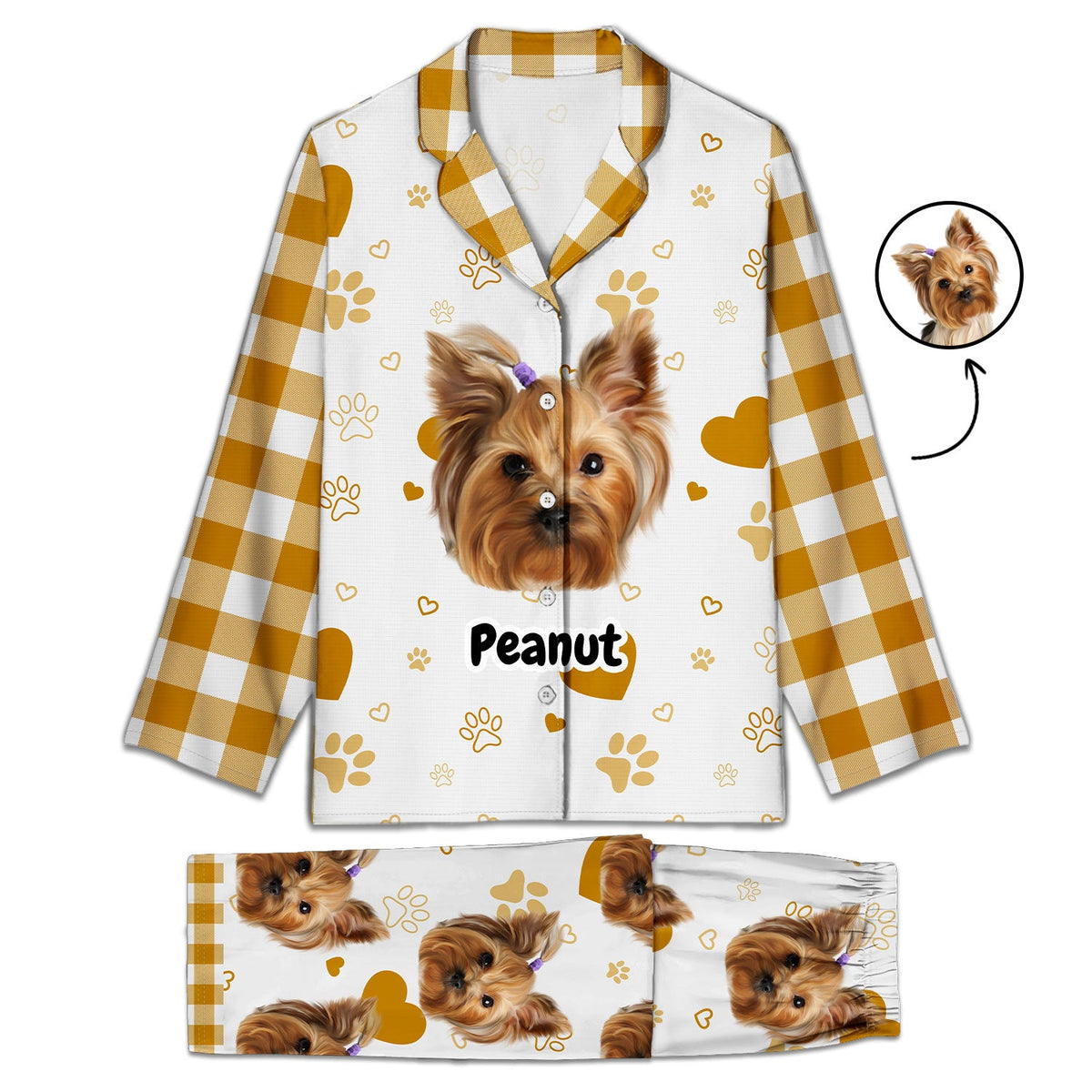 Pyjama long personnalisé avec photo à carreaux pour animal de compagnie - Cadeau pour les amoureux des animaux