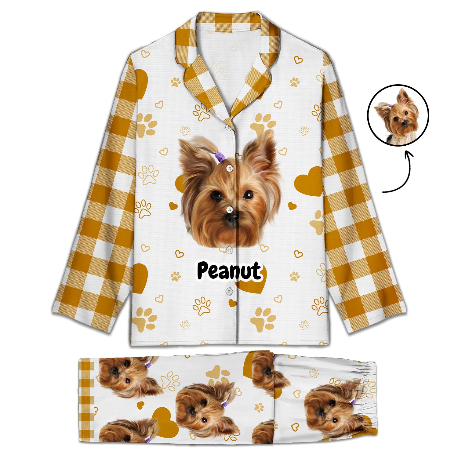 Custom Photo Plaid Pet Face - Gift For Pet Lovers - Personalized Long Pajamas Set