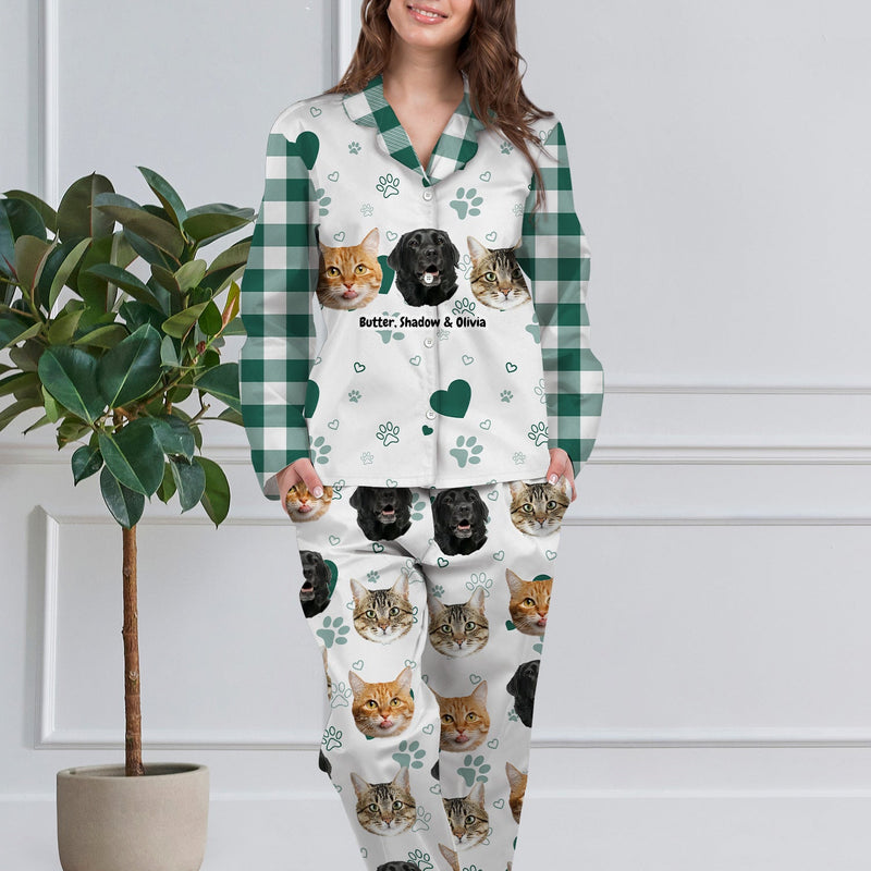 Pyjama long personnalisé avec photo à carreaux pour animal de compagnie - Cadeau pour les amoureux des animaux