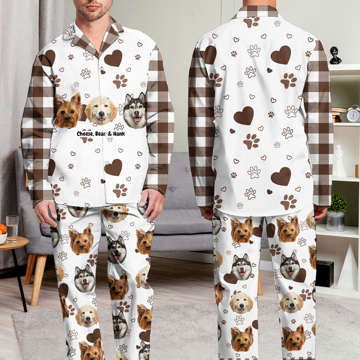 Pyjama long personnalisé avec photo à carreaux pour animal de compagnie - Cadeau pour les amoureux des animaux