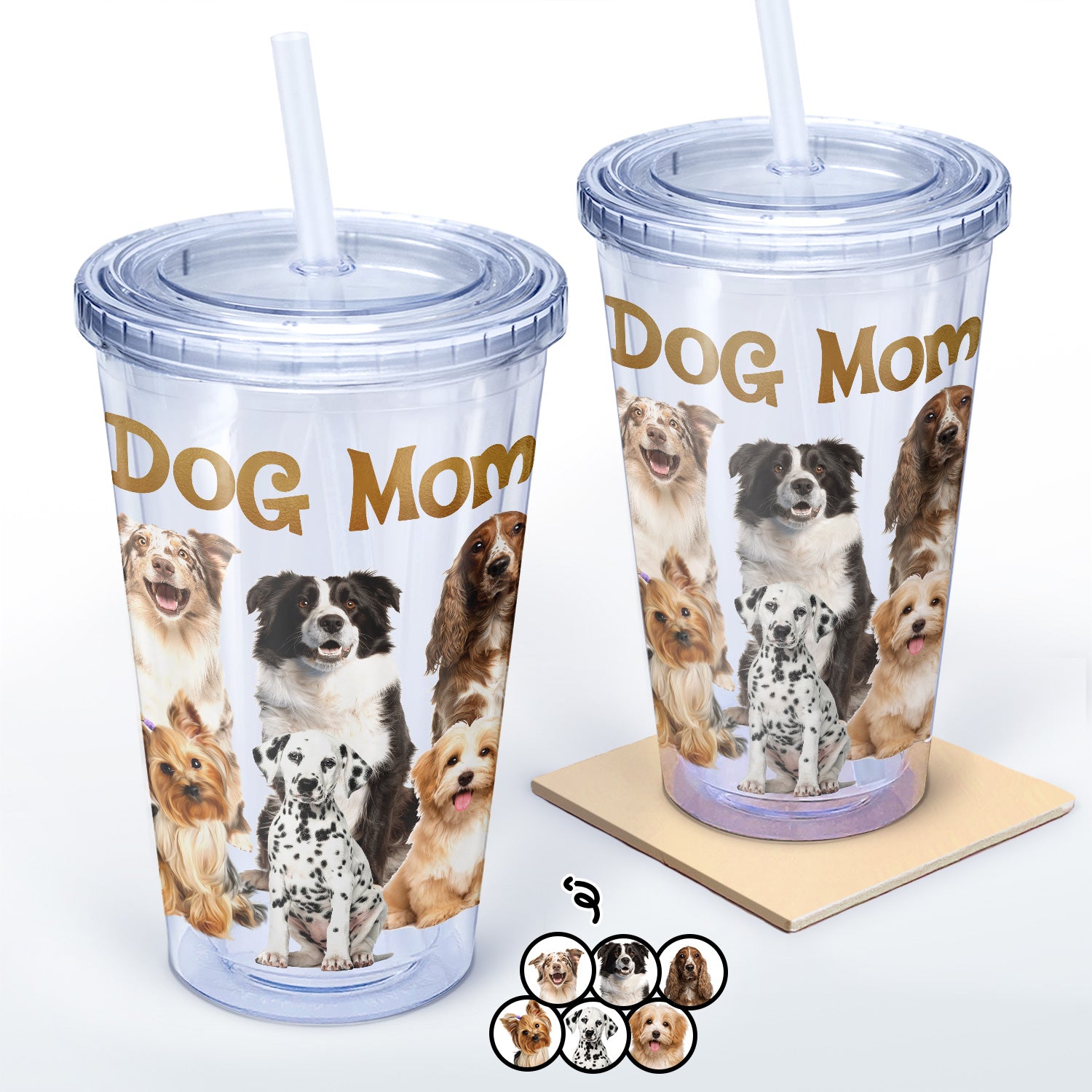 Custom Photo Dog Mom - Gift For Dog Mom - Personalized Acrylic Insulated Tumbler With Straw