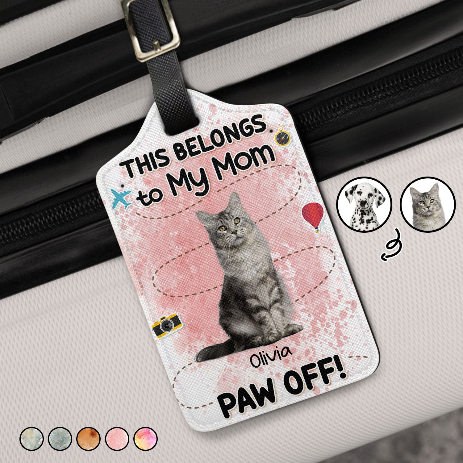 Custom Photo This Belongs To My Mom - Gift For Dog Mom, Dog Dad - Personalized Luggage Tag