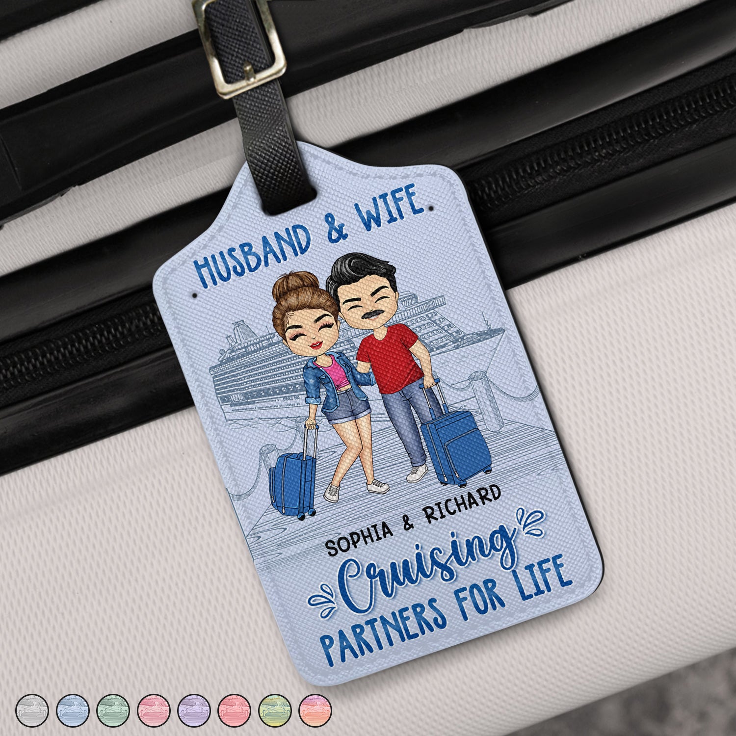 Husband & Wife Cruising Partners For Life - Gift For Couples - Personalized Luggage Tag