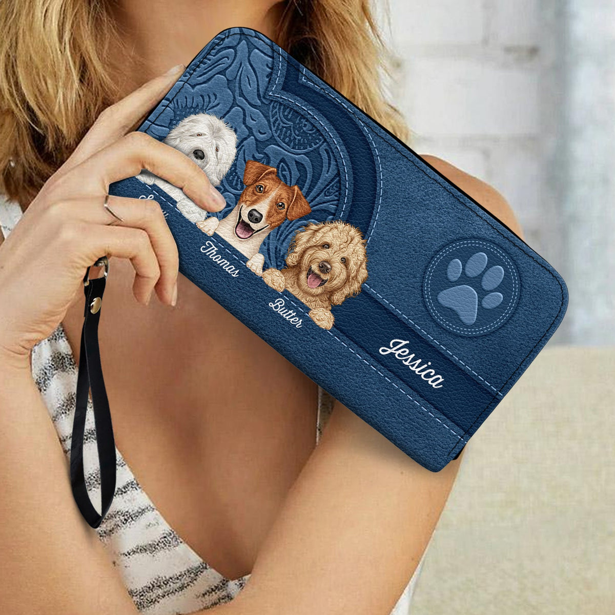 Motif de chiens mignons et esthétiques - Cadeau d'anniversaire pour maman de chien, amoureux des chiens - Portefeuille long en cuir personnalisé