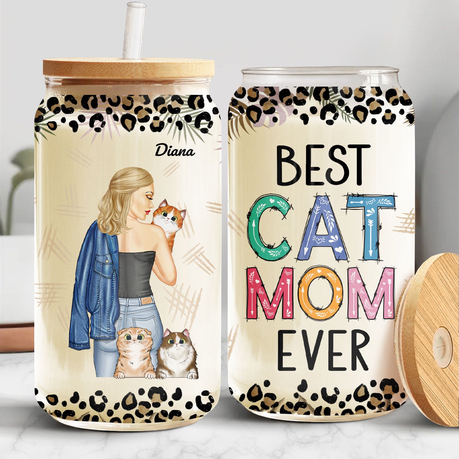 Best Cat Mom Ever - Gift For Cat Mom, Cat Lovers - Personalized Clear Glass Can