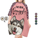 Custom Photo The Real Snuggle - Gift For Dog Mom, Cat Mom, Pet Lovers - Personalized Women's Sleep Tee