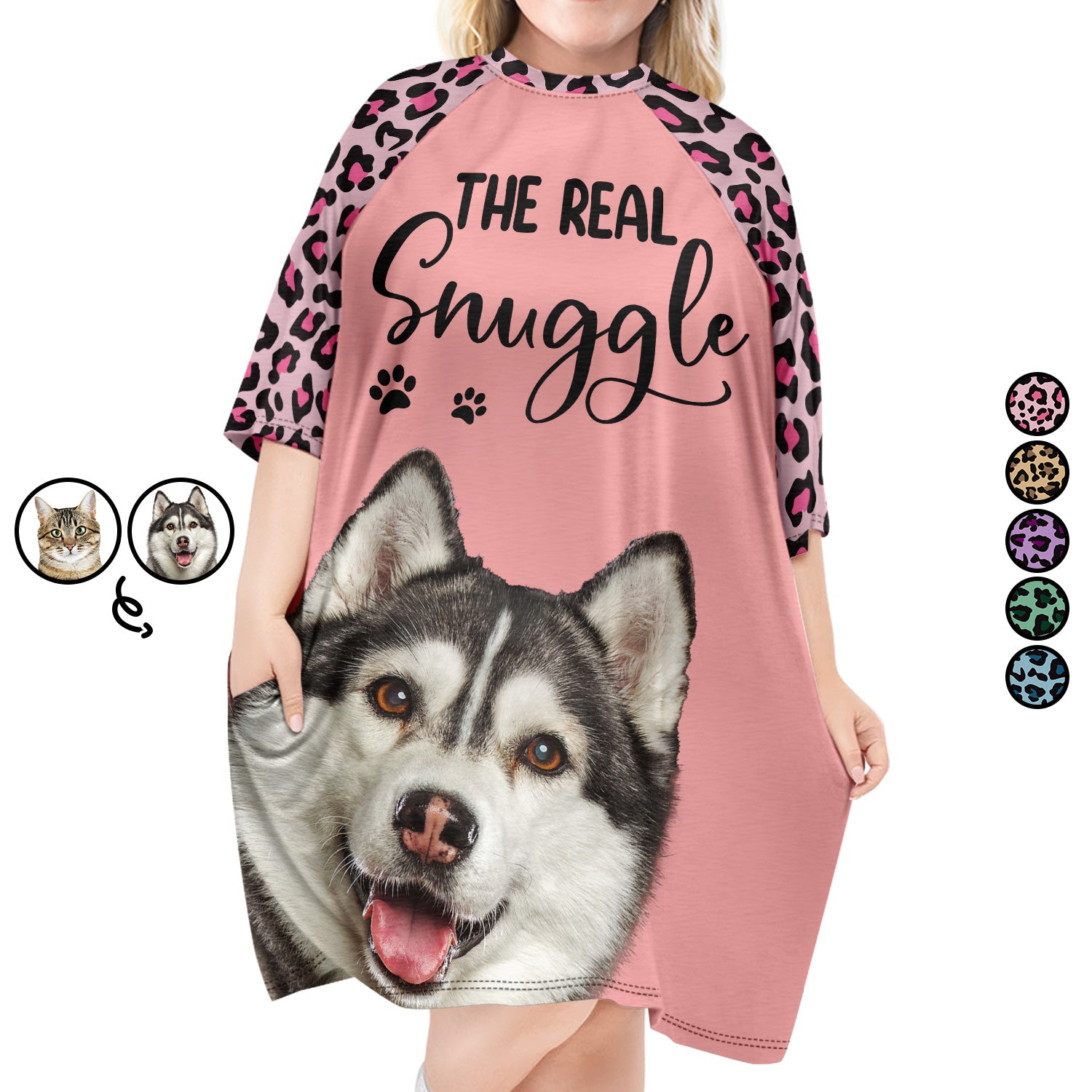Custom Photo The Real Snuggle - Gift For Dog Mom, Cat Mom, Pet Lovers - Personalized Women's Sleep Tee