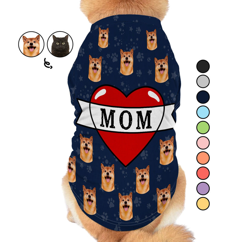 Tatouage personnalisé avec photo de chien et chat en forme de cœur - Cadeau pour les amoureux des animaux, maman, papa, maman et papa chat - T-shirt personnalisé pour animaux de compagnie