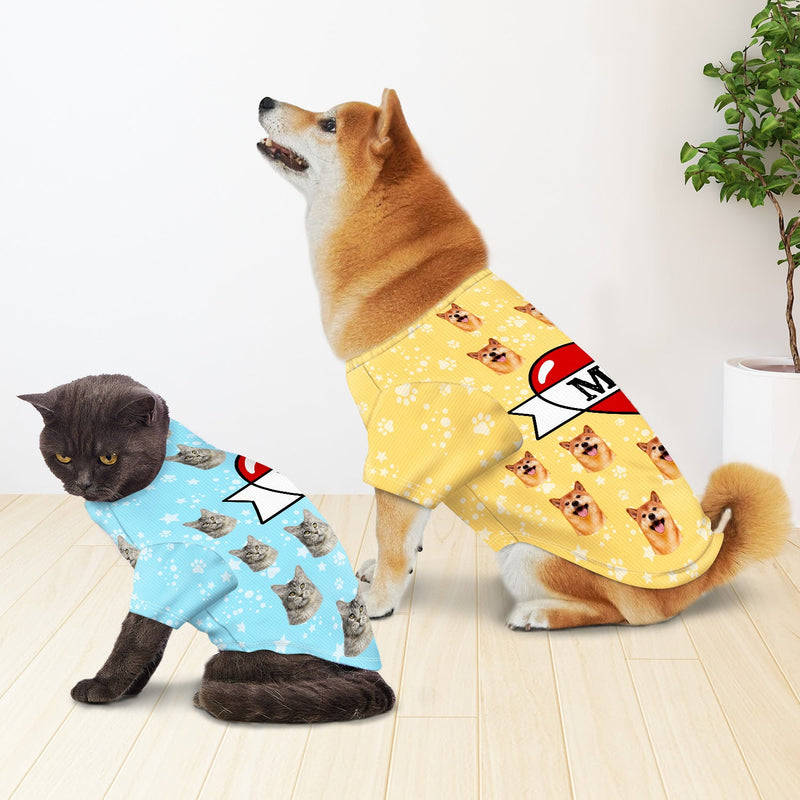 Tatouage personnalisé avec photo de chien et chat en forme de cœur - Cadeau pour les amoureux des animaux, maman, papa, maman et papa chat - T-shirt personnalisé pour animaux de compagnie