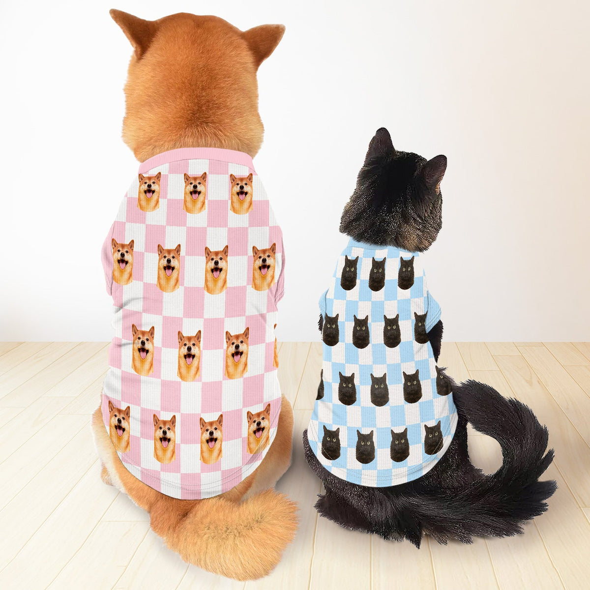 Custom Photo Pet Face Groovy Checkered Pattern - Gift For Dog Lovers, Cat Lovers - Personalized Pet Shirt