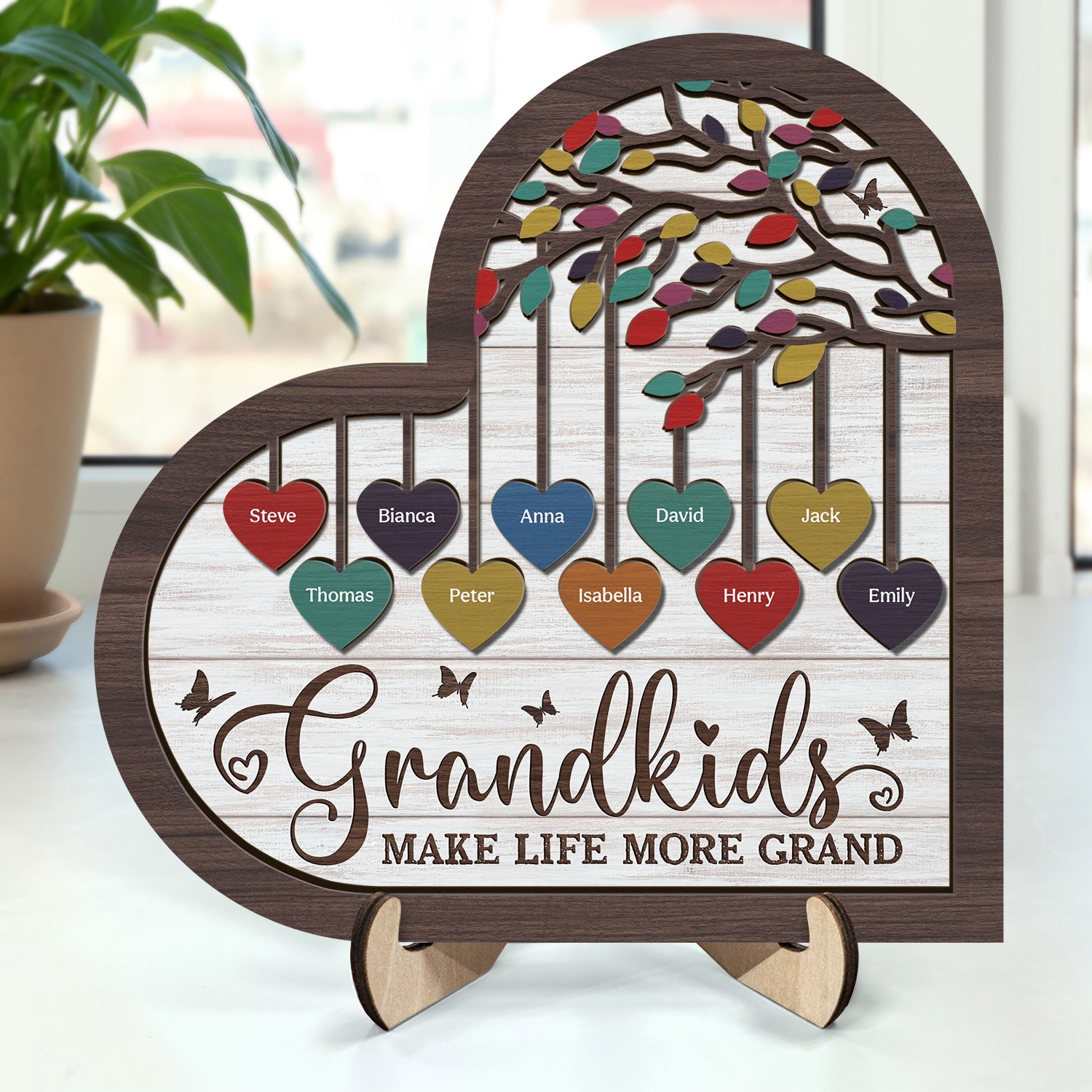 Grandkids Make Life Grand - Gift For Grandparent - Personalized 2-Layered Wooden Plaque With Stand