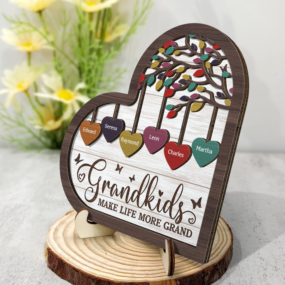 Les petits-enfants embellissent la vie – Cadeau pour grand-parent – Plaque en bois personnalisée à 2 couches avec support 