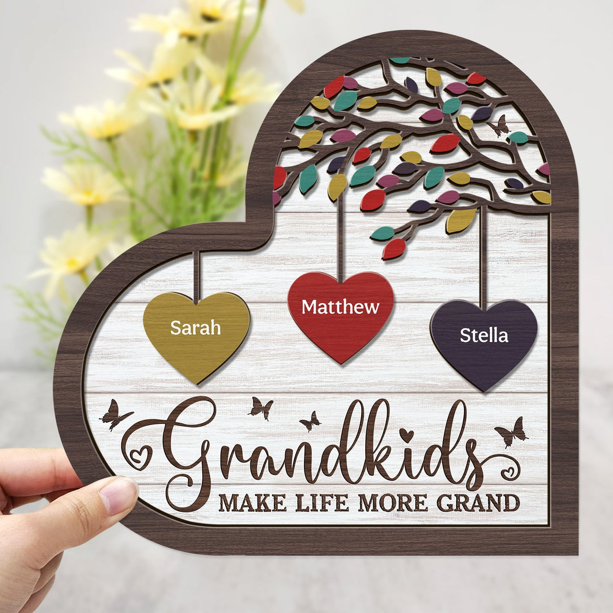 Les petits-enfants embellissent la vie – Cadeau pour grand-parent – Plaque en bois personnalisée à 2 couches avec support 