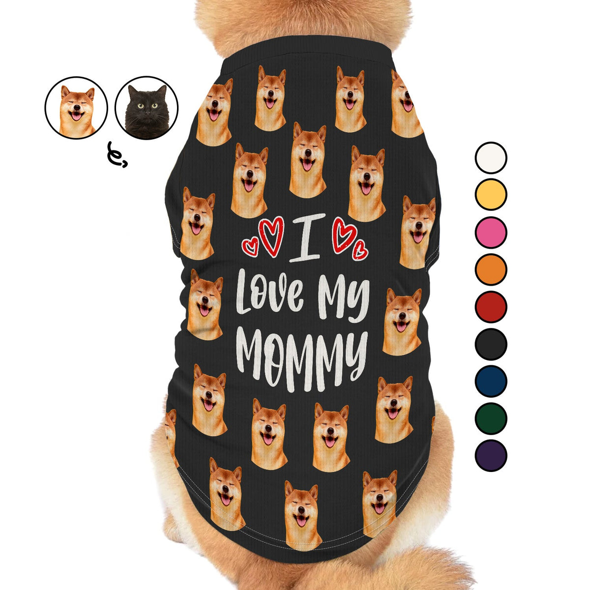 Photo personnalisée chien chat J'aime ma maman papa - Cadeau pour les amoureux des animaux - T-shirt personnalisé pour animaux