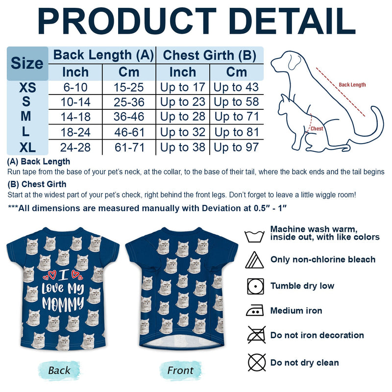 Photo personnalisée chien chat J'aime ma maman papa - Cadeau pour les amoureux des animaux - T-shirt personnalisé pour animaux