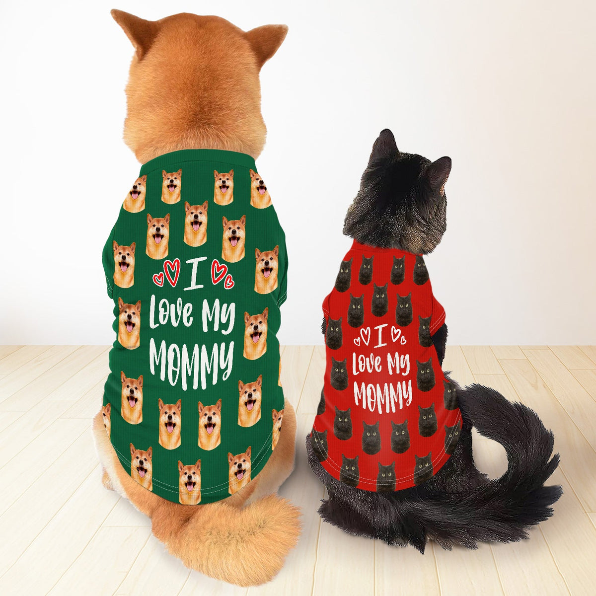 Photo personnalisée chien chat J'aime ma maman papa - Cadeau pour les amoureux des animaux - T-shirt personnalisé pour animaux