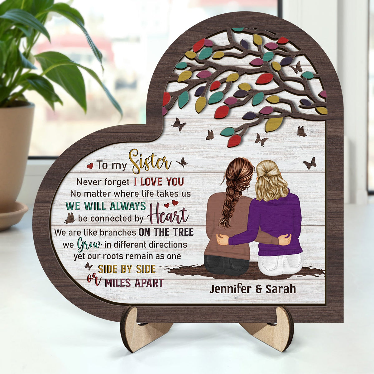Peu importe où la vie nous mène - Cadeau pour sœurs, frères et sœurs - Plaque en bois personnalisée à 2 couches avec support 
