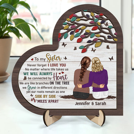 Peu importe où la vie nous mène - Cadeau pour sœurs, frères et sœurs - Plaque en bois personnalisée à 2 couches avec support 