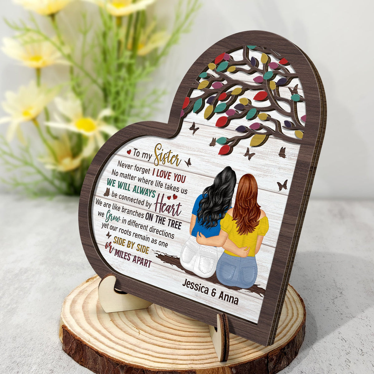 Peu importe où la vie nous mène - Cadeau pour sœurs, frères et sœurs - Plaque en bois personnalisée à 2 couches avec support 