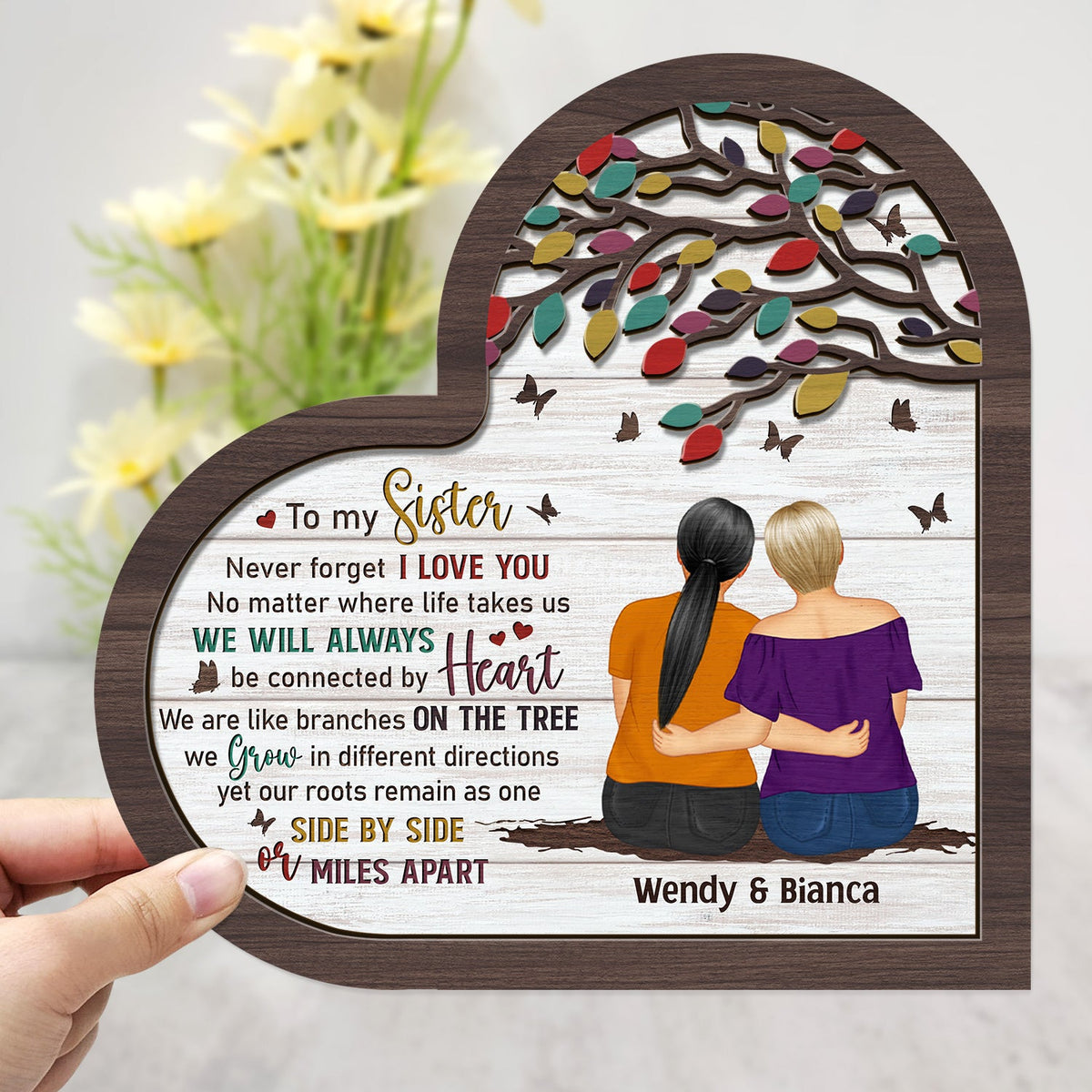 Peu importe où la vie nous mène - Cadeau pour sœurs, frères et sœurs - Plaque en bois personnalisée à 2 couches avec support 