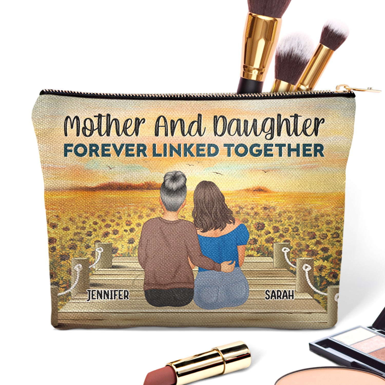 Mother & Daughter Forever Linked Together - Birthday, Loving Gift For Mom, Mum - Personalized Cosmetic Bag