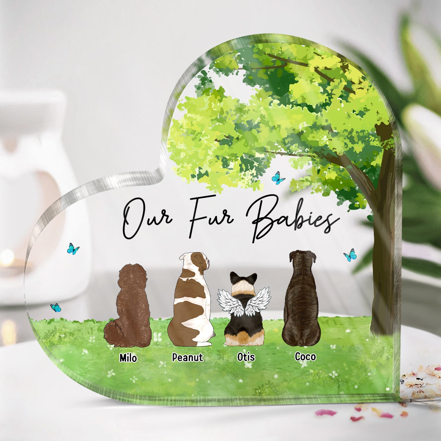Our Fur Babies - Gift For Dog Lovers, Cat Lovers, Pet Lovers - Personalized Heart Shaped Acrylic Plaque