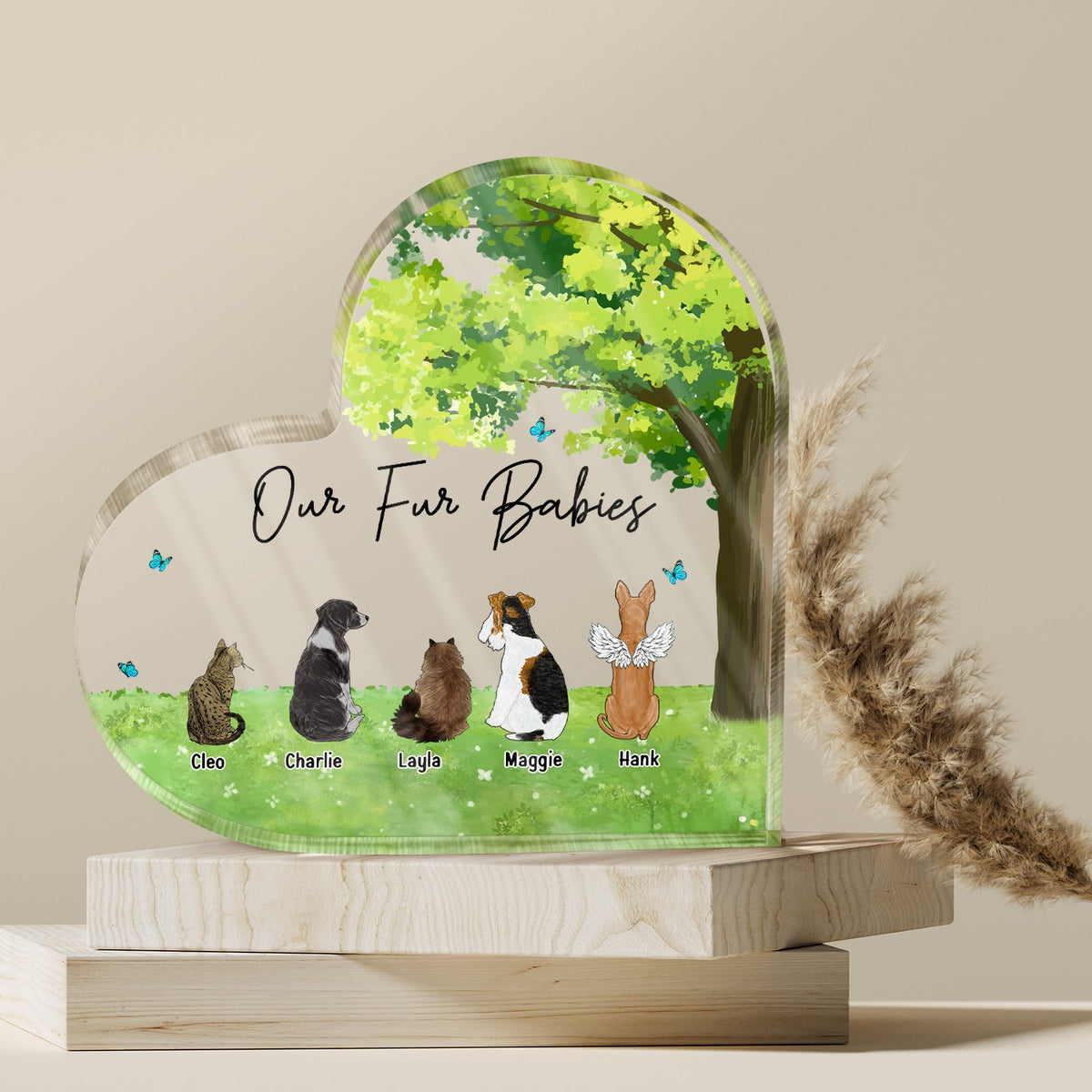 Our Fur Babies - Gift For Dog Lovers, Cat Lovers, Pet Lovers - Personalized Heart Shaped Acrylic Plaque