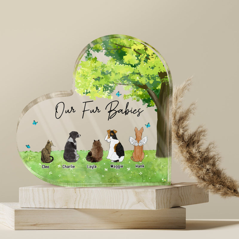 Our Fur Babies - Gift For Dog Lovers, Cat Lovers, Pet Lovers - Personalized Heart Shaped Acrylic Plaque