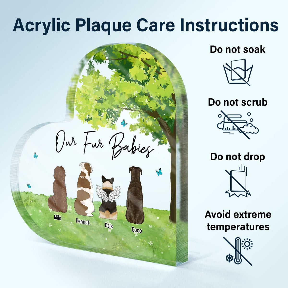 Our Fur Babies - Gift For Dog Lovers, Cat Lovers, Pet Lovers - Personalized Heart Shaped Acrylic Plaque