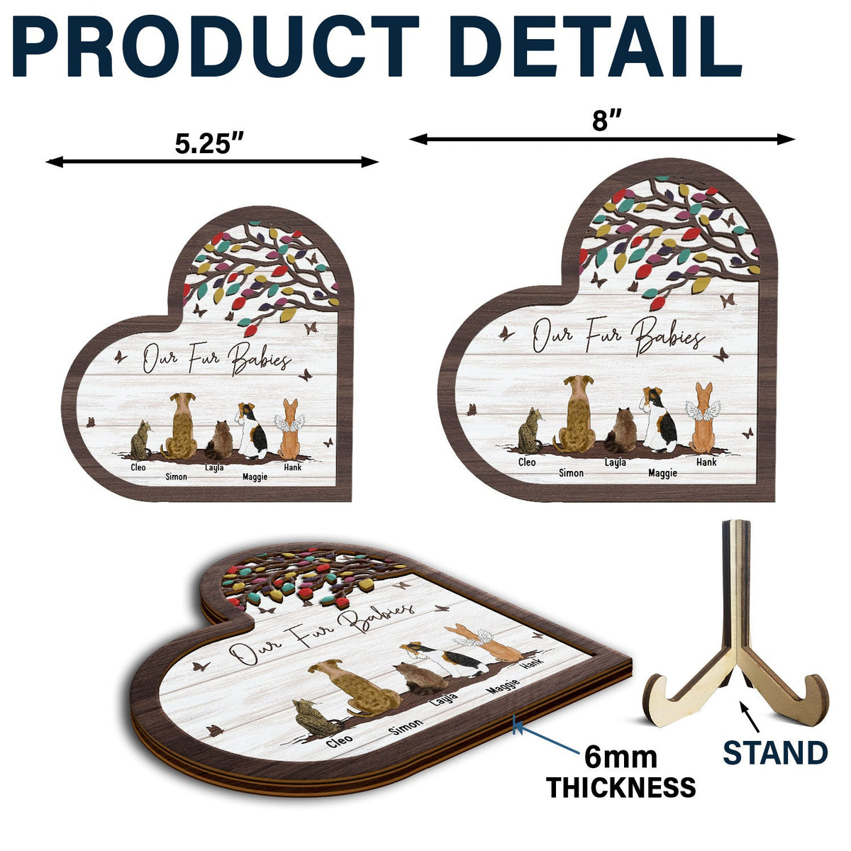 Nos bébés à fourrure - Cadeau pour les amoureux des chiens, des chats et des animaux de compagnie - Plaque en bois personnalisée à 2 couches avec support 