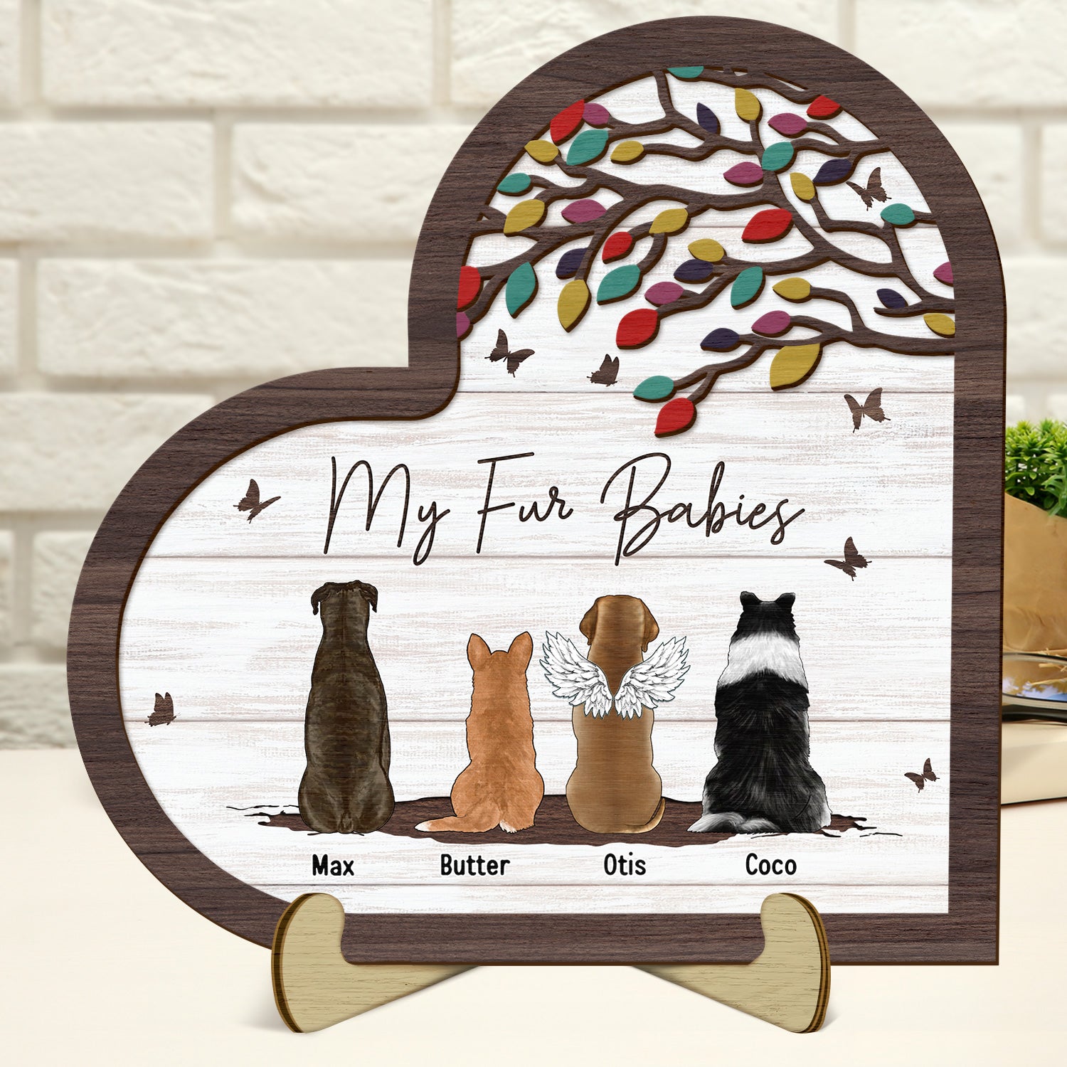 Our Fur Babies - Gift For Dog Lovers, Cat Lovers, Pet Lovers - Personalized 2-Layered Wooden Plaque With Stand