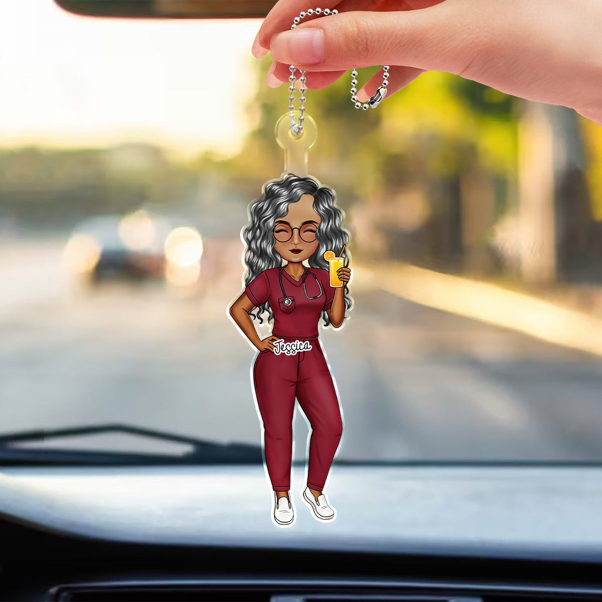 Infirmière dessin animé vectoriel – Cadeau pour infirmière – Cintre de voiture en acrylique personnalisé