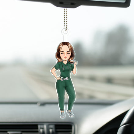 Infirmière dessin animé vectoriel – Cadeau pour infirmière – Cintre de voiture en acrylique personnalisé
