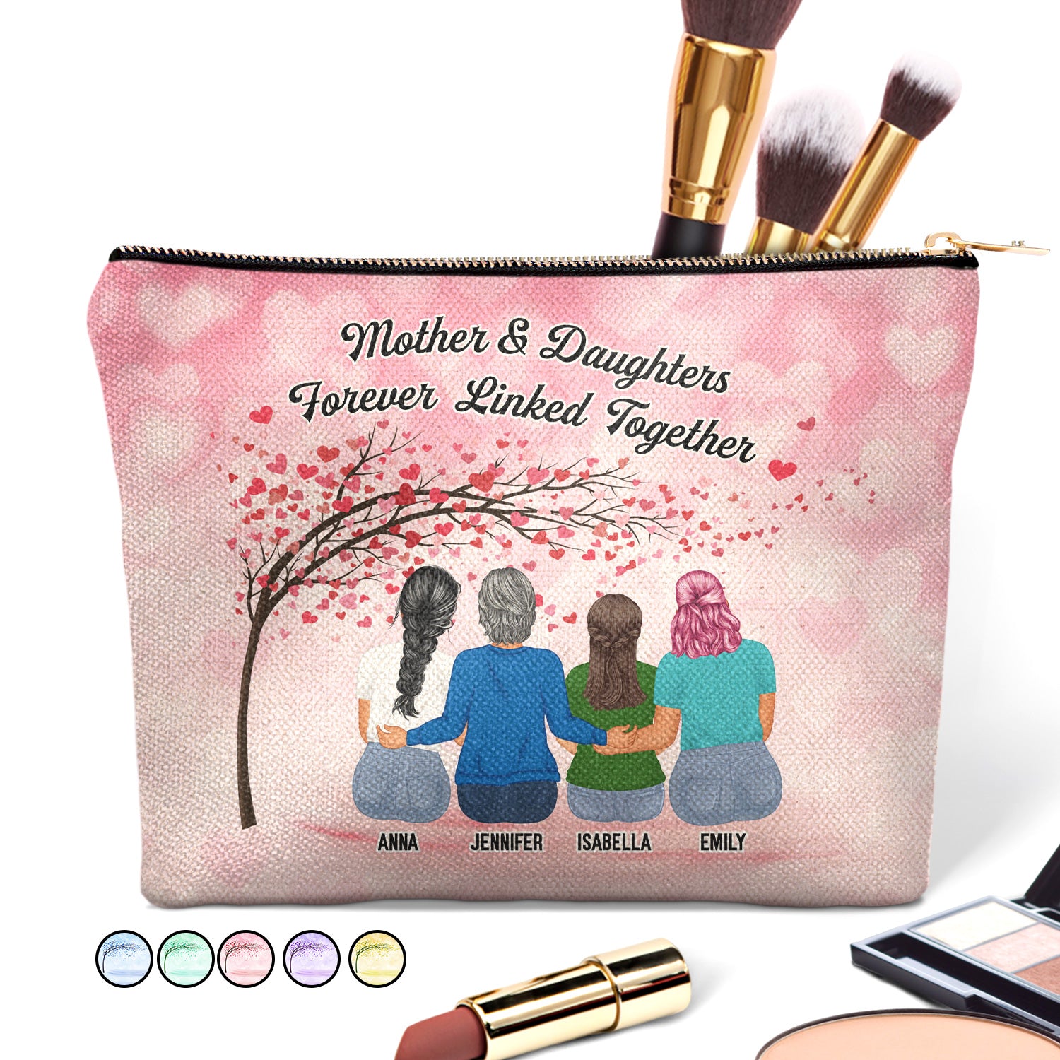 Mother & Daughters Forever Linked Together - Birthday, Loving Gift For Mom, Mum - Personalized Cosmetic Bag