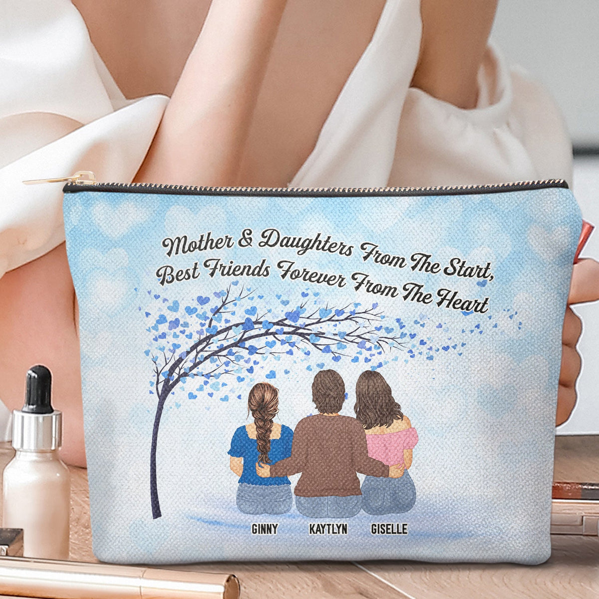 Mother & Daughters Forever Linked Together - Birthday, Loving Gift For Mom, Mum - Personalized Cosmetic Bag