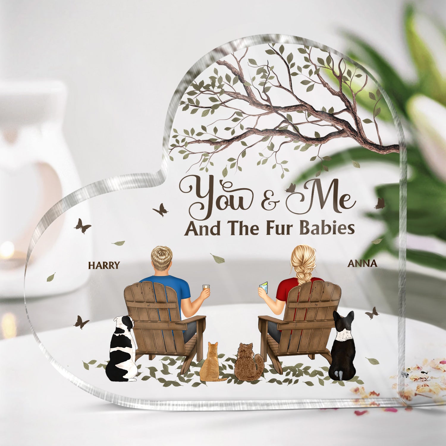You And Me And The Fur Babies - Gift For Pet Lovers - Personalized Heart Shaped Acrylic Plaque