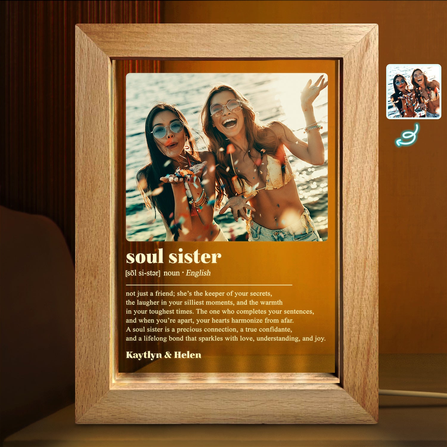 Custom Photo Soul Sister - Gift For Besties - Personalized Frame Lamp