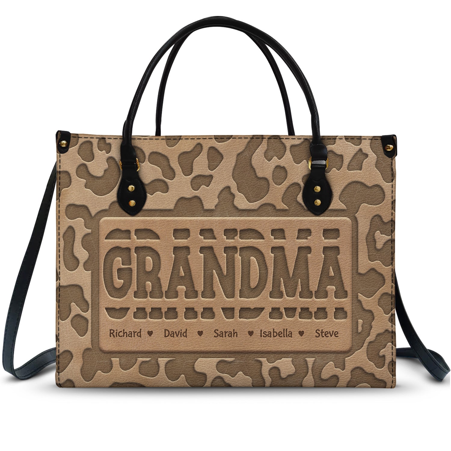Mom Grandma Title Leopard Pattern - Birthday, Loving Gift For Grandmother, Mother, Mom - Personalized Leather Bag