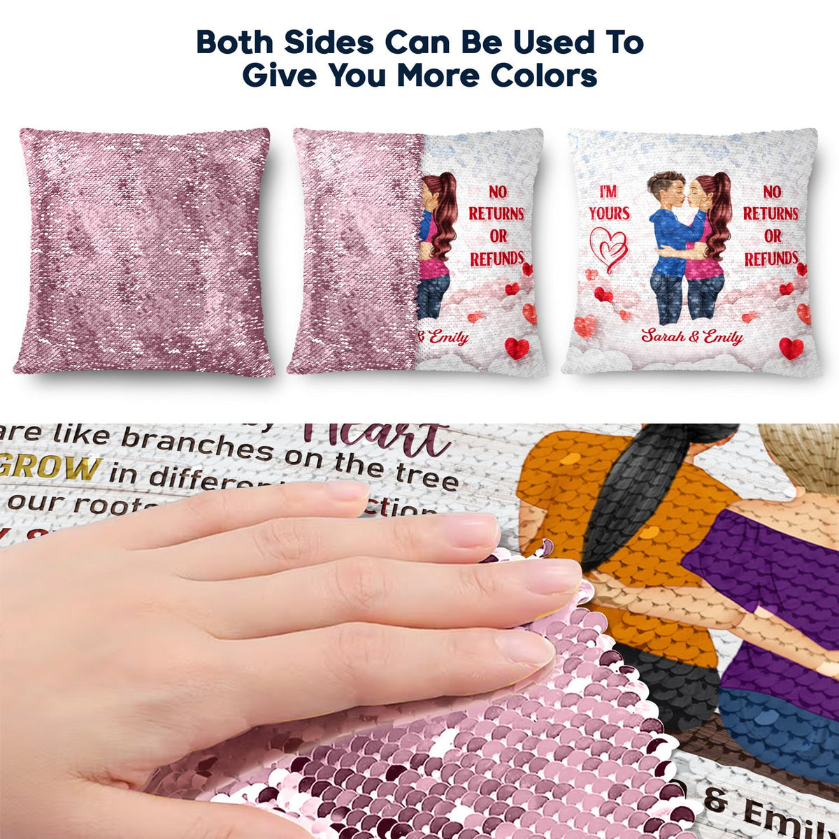 No Matter Where Life Takes Us - Gift For Sisters, Siblings - Personalized Sequin Pillow, Mermaid Sequin Cushion Magic Reversible Throw Pillow