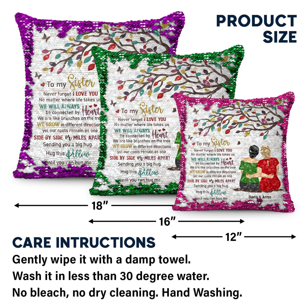 No Matter Where Life Takes Us - Gift For Sisters, Siblings - Personalized Sequin Pillow, Mermaid Sequin Cushion Magic Reversible Throw Pillow