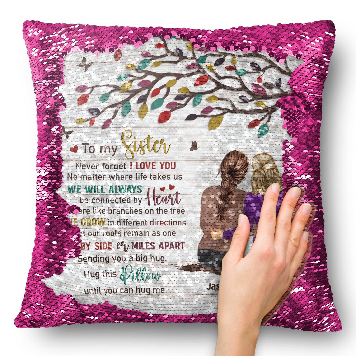 No Matter Where Life Takes Us - Gift For Sisters, Siblings - Personalized Sequin Pillow, Mermaid Sequin Cushion Magic Reversible Throw Pillow