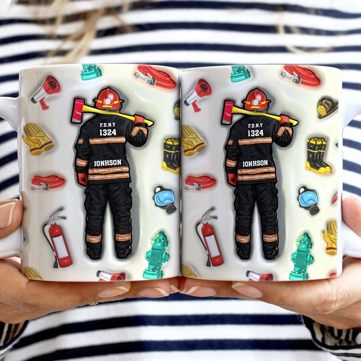 Firefighter 3D Uniform - Gift For Firefighters - 3D Inflated Effect Printed Mug, Personalized White Edge-to-Edge Mug